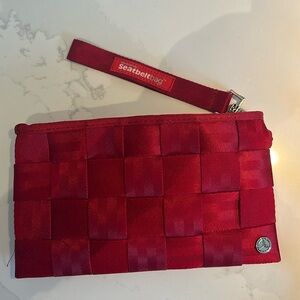 Harvey's Seatbelt Wristlet/Wallet Size 5 x 9 Color Red with mirror